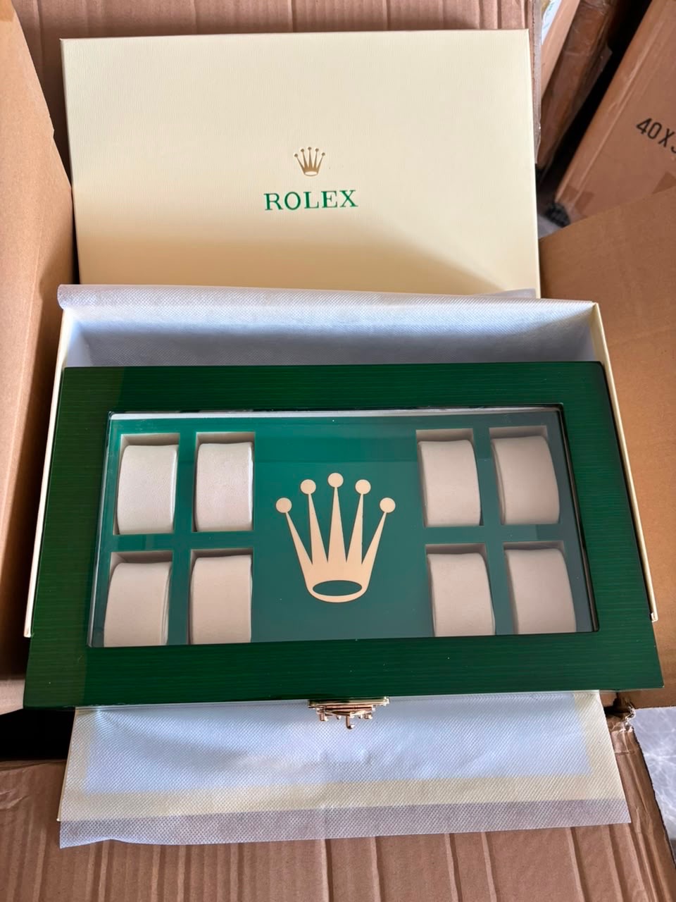 Rolex Green Acrylic Watch Presentation Storage Case With Logo 8 Slots